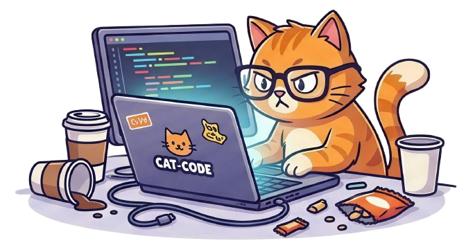 Orange cat coder with glasses
